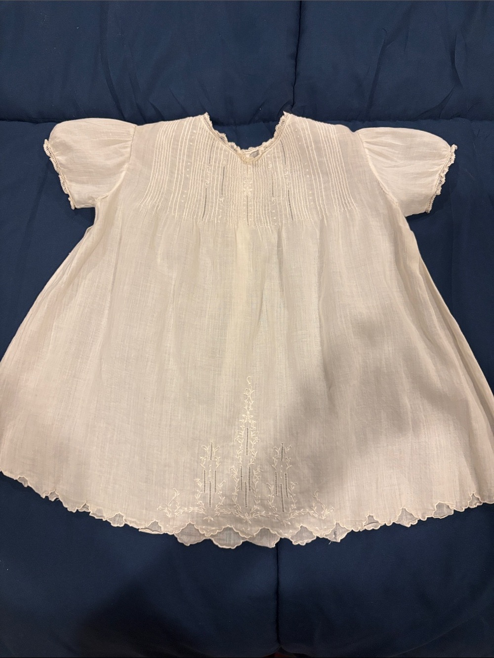 Vintage Handmade White/cream Embroidered Baby Dress